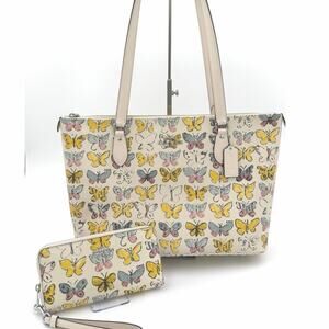 Coach Gallery Tote Bag with Butterfly Print matching wallet